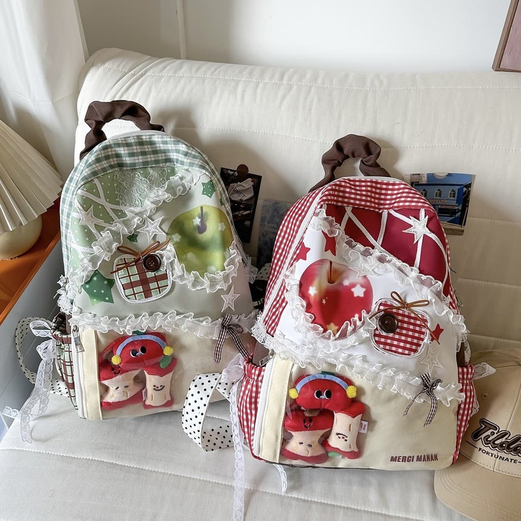 2026 mochila de maçã de desenho animado, nicho feminino, feito à mão, bolsa de dor Chiguzi, bolsa escolar fofa de estuda