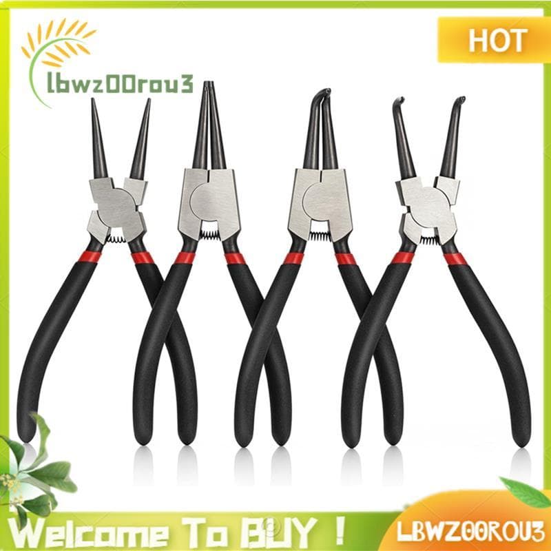 Conjunto De Alicates De Anel De Pressão De 7 " , 4 Unidades , Alicate Interno E Externo Com Clipe C De Mandíbula Reta/Cu