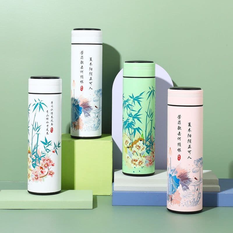 Estoque pronto Liu Smart Country Copo térmico Copo estilo chinês Grande capacidade Display Digital Isolamento térmico Co