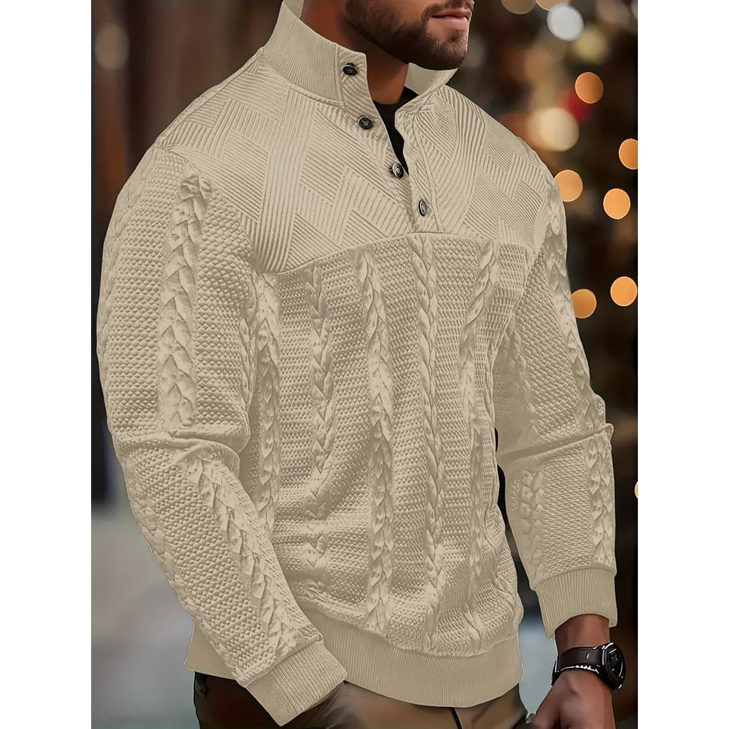 Camisa masculina jacquard Henry outono inverno macio elástico botão de manga comprida jacquard pulôver ao ar livre Casua