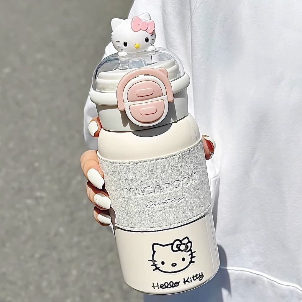 Copo térmico para meninas, copo de água de alto valor, portátil, fofo, estudante, helloKitty, copo de palha, copo duplo