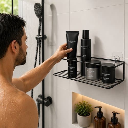 Suporte banheiro adesivo preto STOLF aço PP PVC PC 23x11x8cm