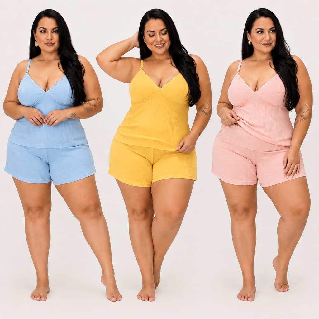 Pijama Feminino Plus Size Canelado – Regata com Shorts