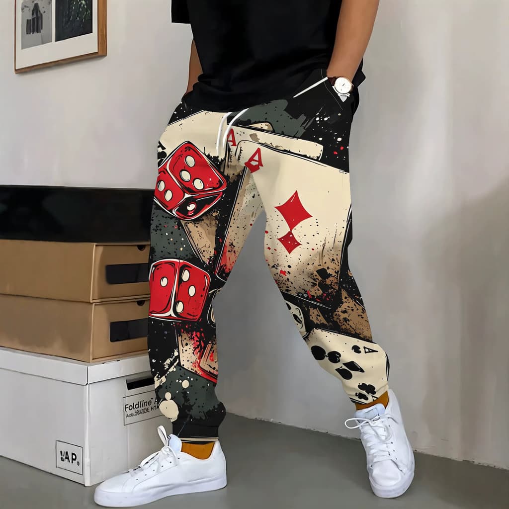 [Estilo mais vendido] Calças com cordão Padrão Impressão Digital masculina quadrada flor de pêssego Uma calça Casual [En