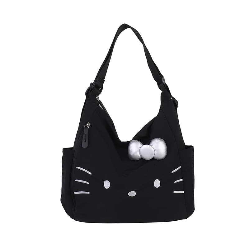 Bolsa E Mochila De Nylon Com Laço Inspirado Em Gato – De Ombro Duplo Fofa De Grande Capacidade Para Mulheres , Deslocame