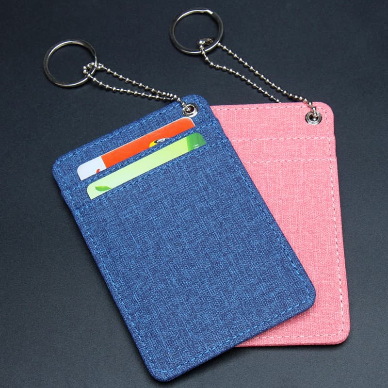 Cartão de trabalho com padrão de linho Slot para vários cartões Porta-cartões de visita para meninas Corrente de Metal B
