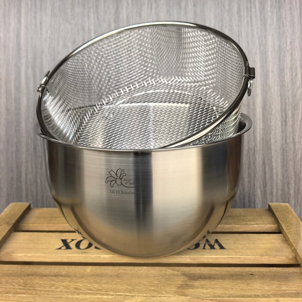 Vileshi 18/10 cesta de malha de drenagem de anel duplo de aço inoxidável 24cm tigela de salada bacia de cozinha preparan