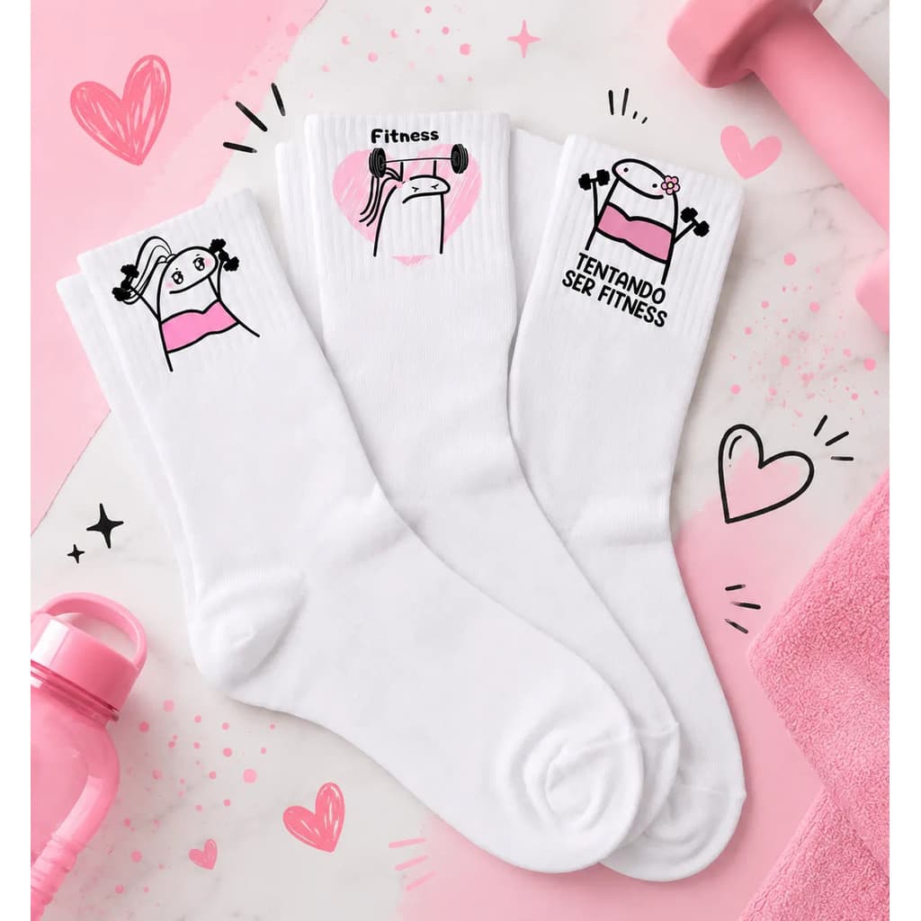 Kit  3 Pares Divertidas Flork Malhando Academia Treino Fit