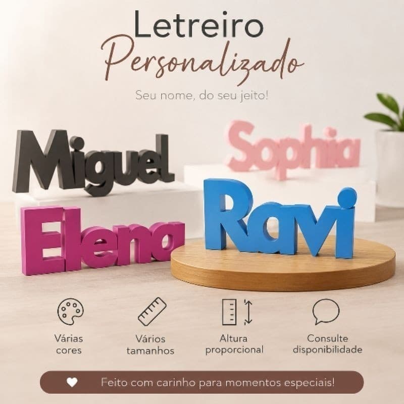Letreiro Decorativo 3D Personalizado Nome Letra Palavra Impressão 3D Presente Bebê Quarto Sala Escritório Parede Moderno