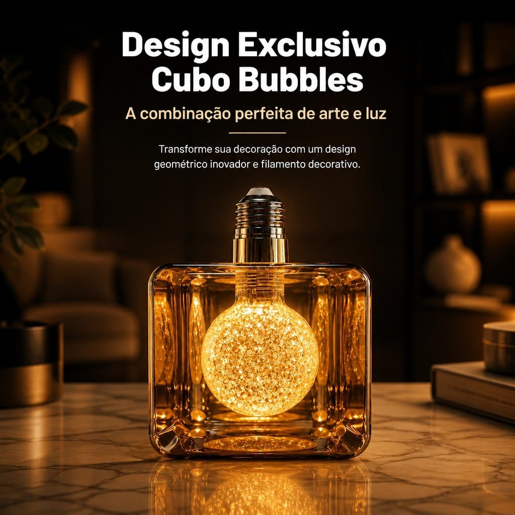 Lampada Led Filamento Cubo Bubbles 4w E27 2200k Ambar