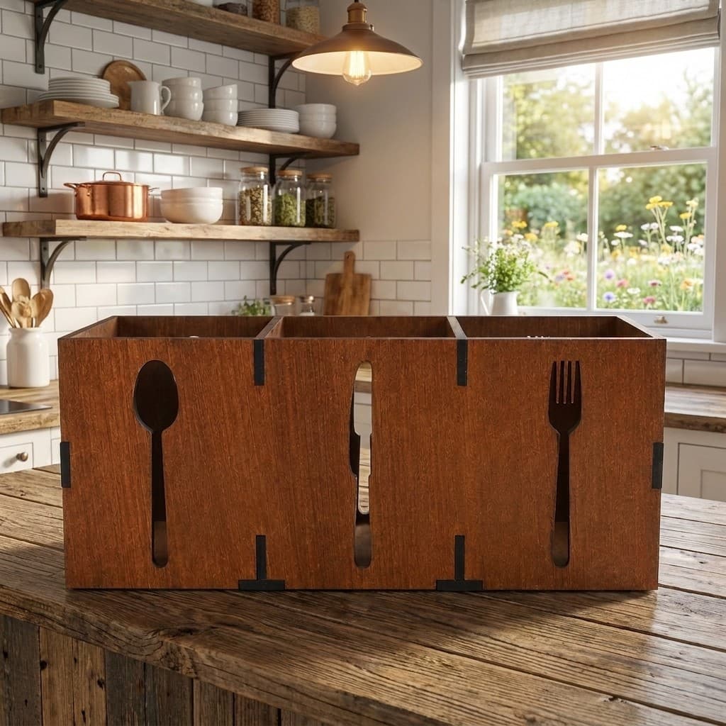 Organizador Porta Talheres Em MDF Premium Cozinha Mesa Cru Divisórias Gaveta Madeira Moderno