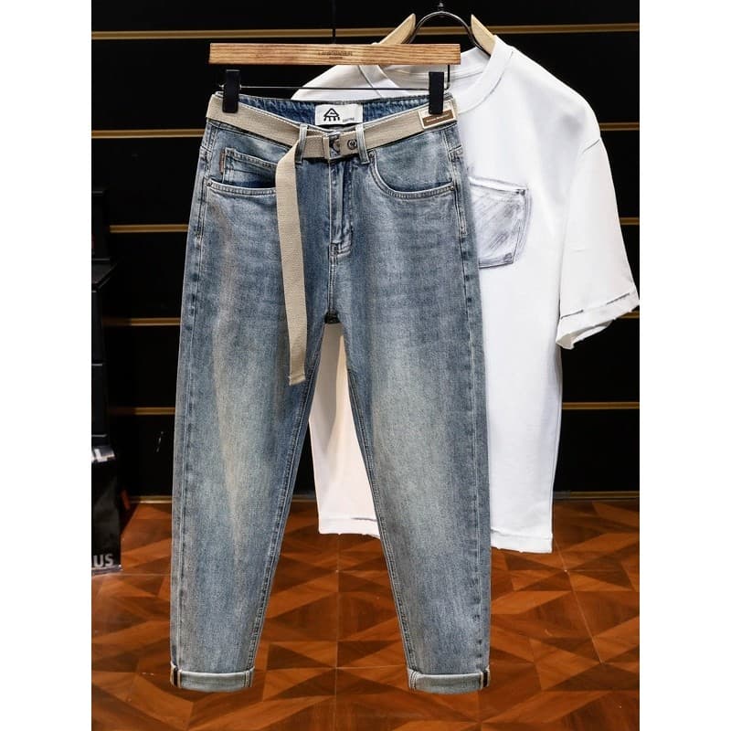 Calças de brim masculinas magro-ajuste calças masculinas 2026 verão novo estilo Casual Street Wear estiramento All-match