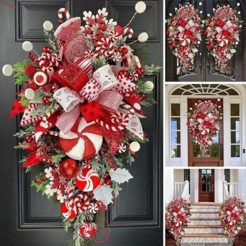 Ganhos De Árvore De Natal De Cabeça Para Baixo-Guirlanda De Doces Pendurada Em Porta De Férias Decoração De Parede