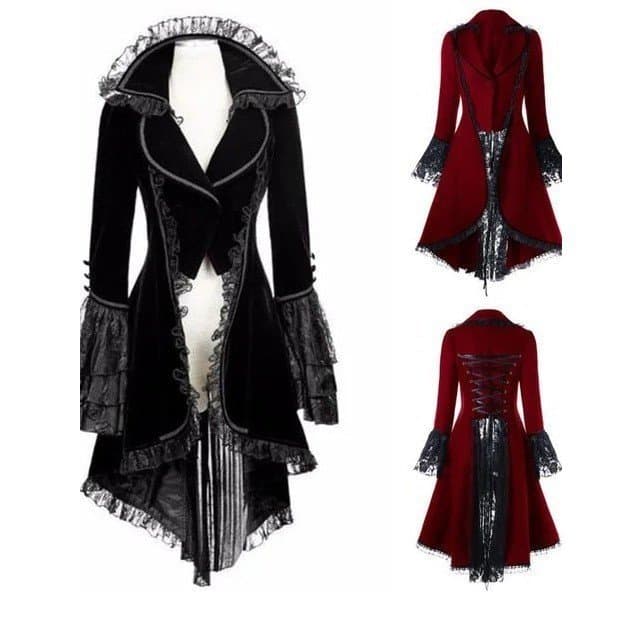 Jaqueta gótica feminina bandagem Fal jaqueta de renda feminina inverno jaqueta de manga comprida Retro Plus Size jaqueta