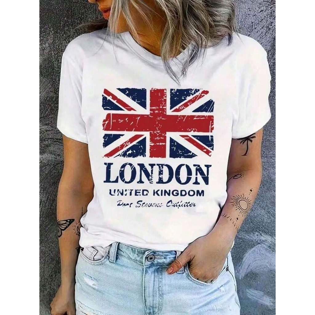 Camiseta Feminina T-shirt Estampada Bandeira de Londres 100% Algodão Premium