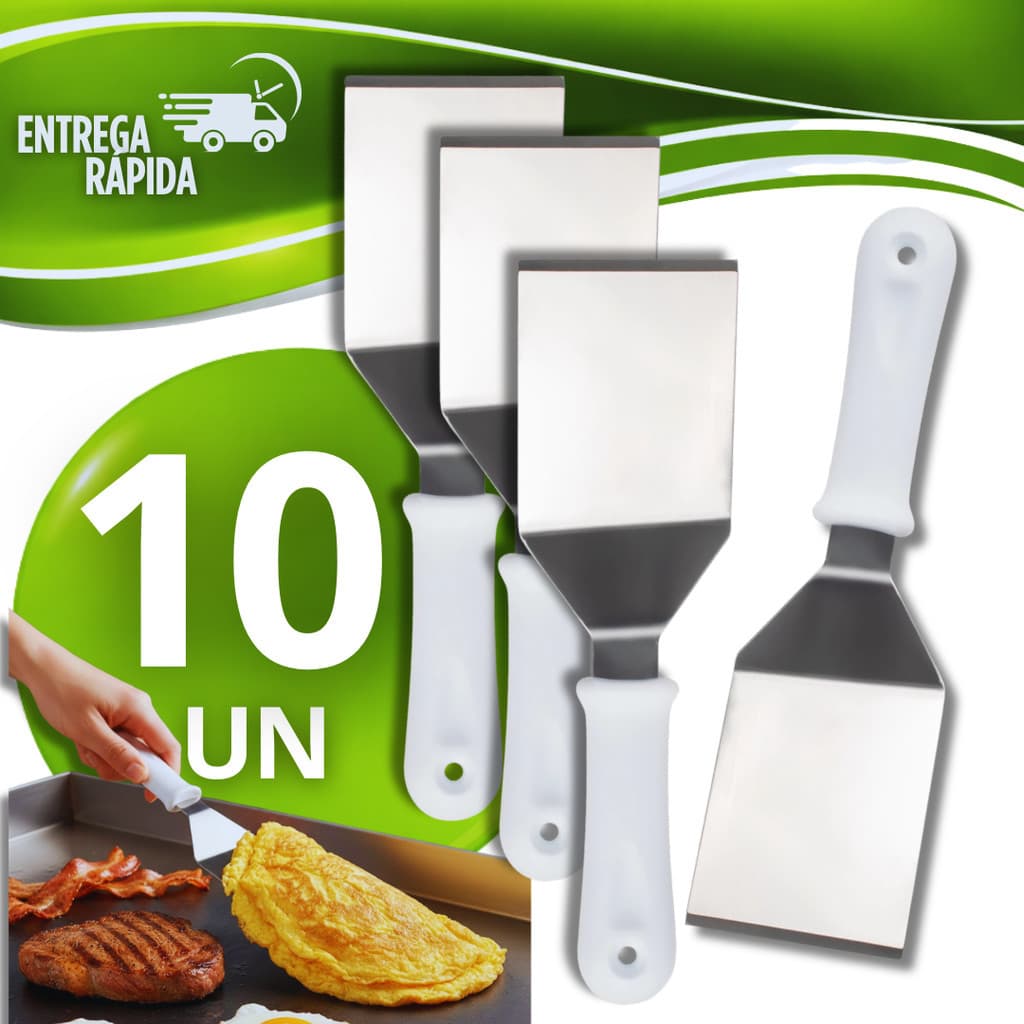 10Jogo Espátulas Curva Inox 3'' Chapa Lanche Chapeiro Cozinha Cobertura Acabamento Doce Alisar Chantilly Inox Premium