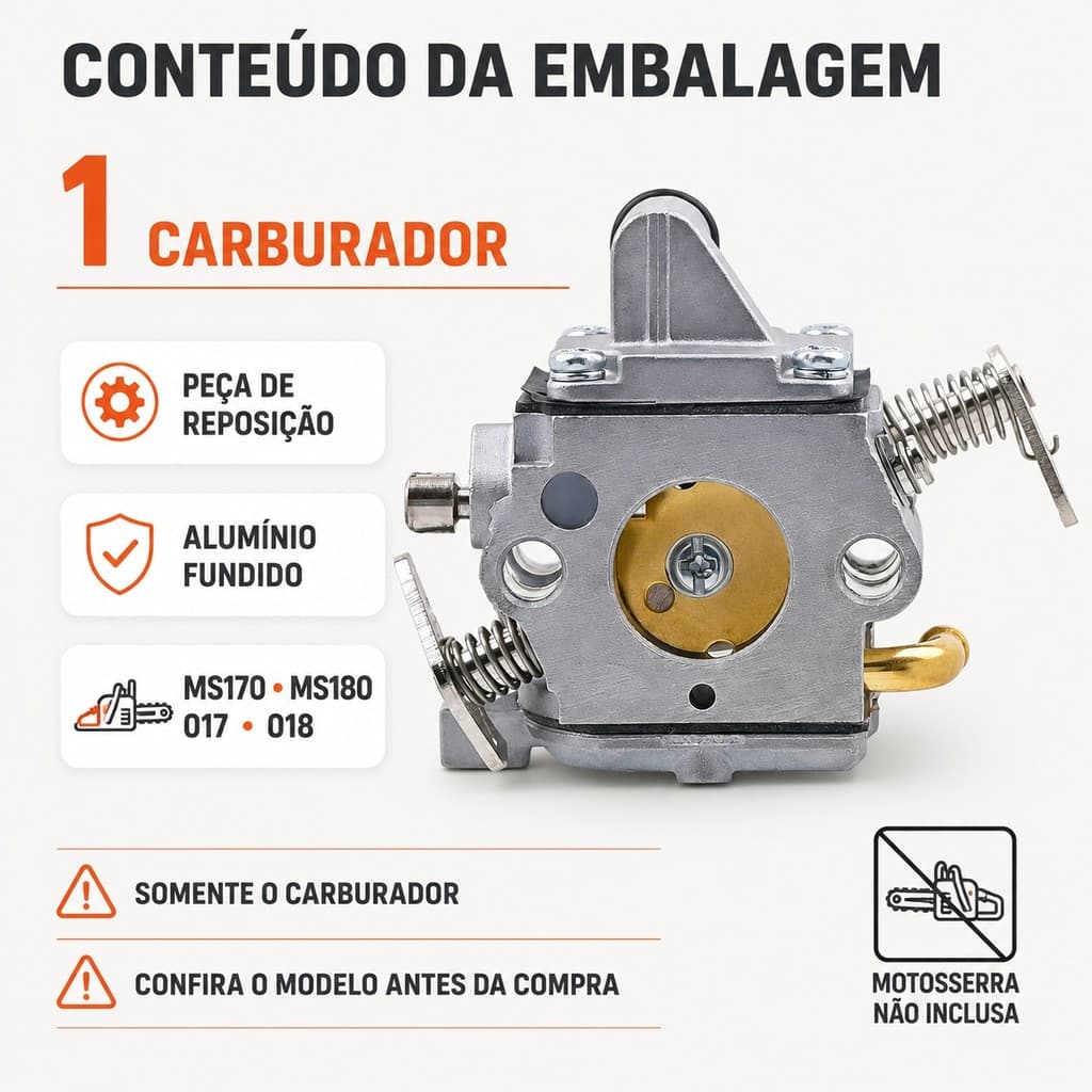 Carburador de Reposição Compatível com Motosserra MS170 MS180 017 018 em Alumínio Fundido Jateado
