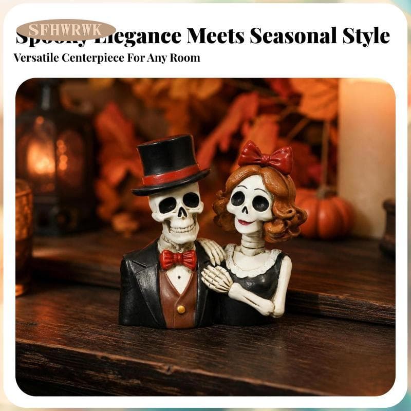 [Fhwrwk] Estatueta De Casal De Esqueleto De Halloween | Peça Central De Mesa Assustadora , Estátua Com Cartola , Resina