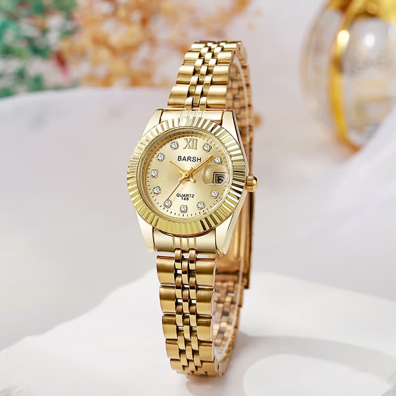 Novo Relógio Feminino de Pulso com Pulseira de Aço Dourada, Relógio Feminino com Diamantes, Relógio de Quartzo de Luxo L