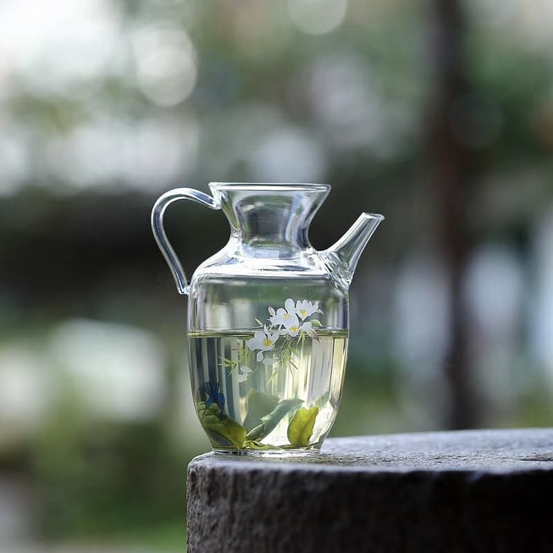 Bule de vidro resistente ao calor estilo japonês pequeno chá verde flor chá imitação música chaleira Zhi chaleira copo j