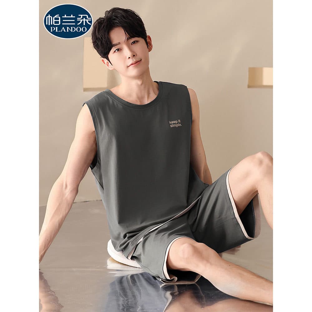 Pijama sem mangas masculino verão Modal algodão colete Shorts Plus Size masculino 2026 novo estilo verão Homewear