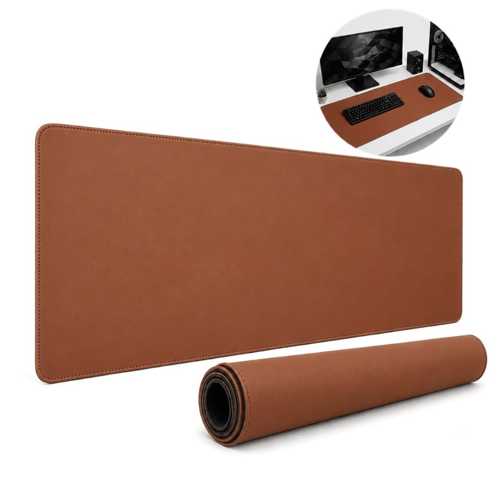 Mouse Pad Desk Pad 70x30 Marrom Gamer Grande Couro Ecológico Antiderrapante para Mesa Escritório Notebook