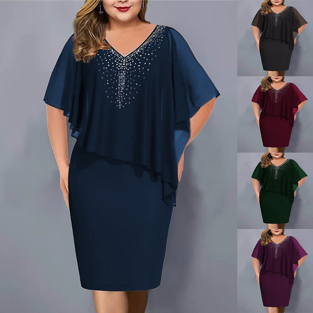 2026 verão novo estilo Cross-Border Chiffon vestido de manga curta xale Design olhar alto mais magro olhar Commuter saia
