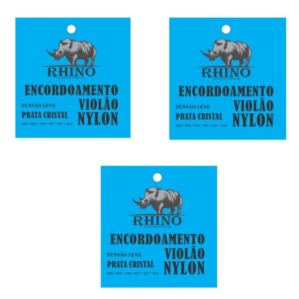 Kit 3 Encordoamento Violão Rhino Nylon Aço Prata Crystal