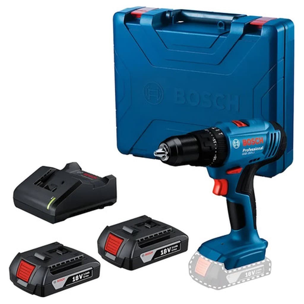 Parafusadeira Impacto Bosch 18V GSB 183LIMAL2 Furadeira Bateria Li Íon 60Nm Mandril 13mm Kit 2 Baterias