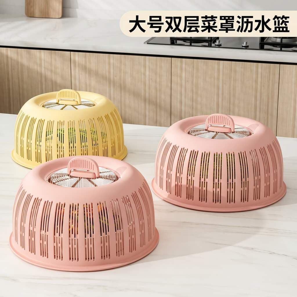 Plus Size cozinha dupla camada de plástico bacia de lavagem de vegetais cesta de gotejamento cesta de lavagem de frutas