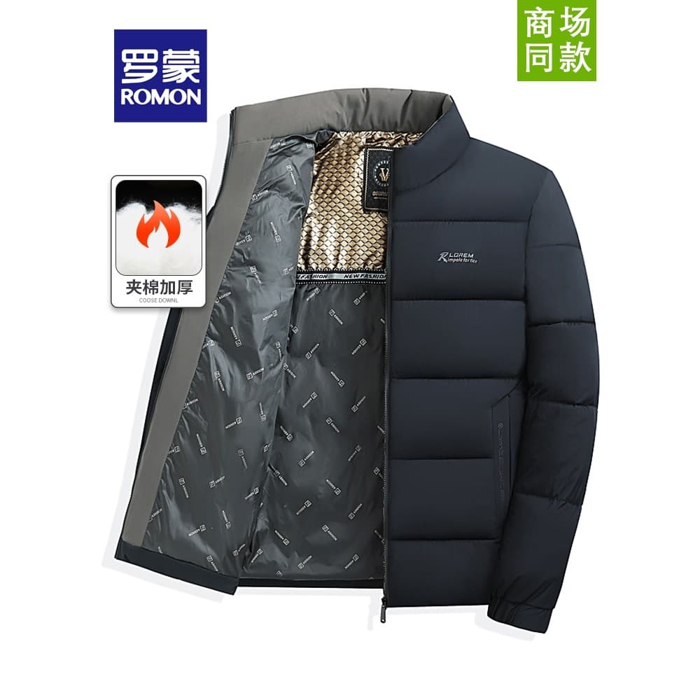 Romon gola alta acolchoada jaqueta masculina outono inverno 2024 novo estilo acolchoado grosso quente acolchoado jaqueta