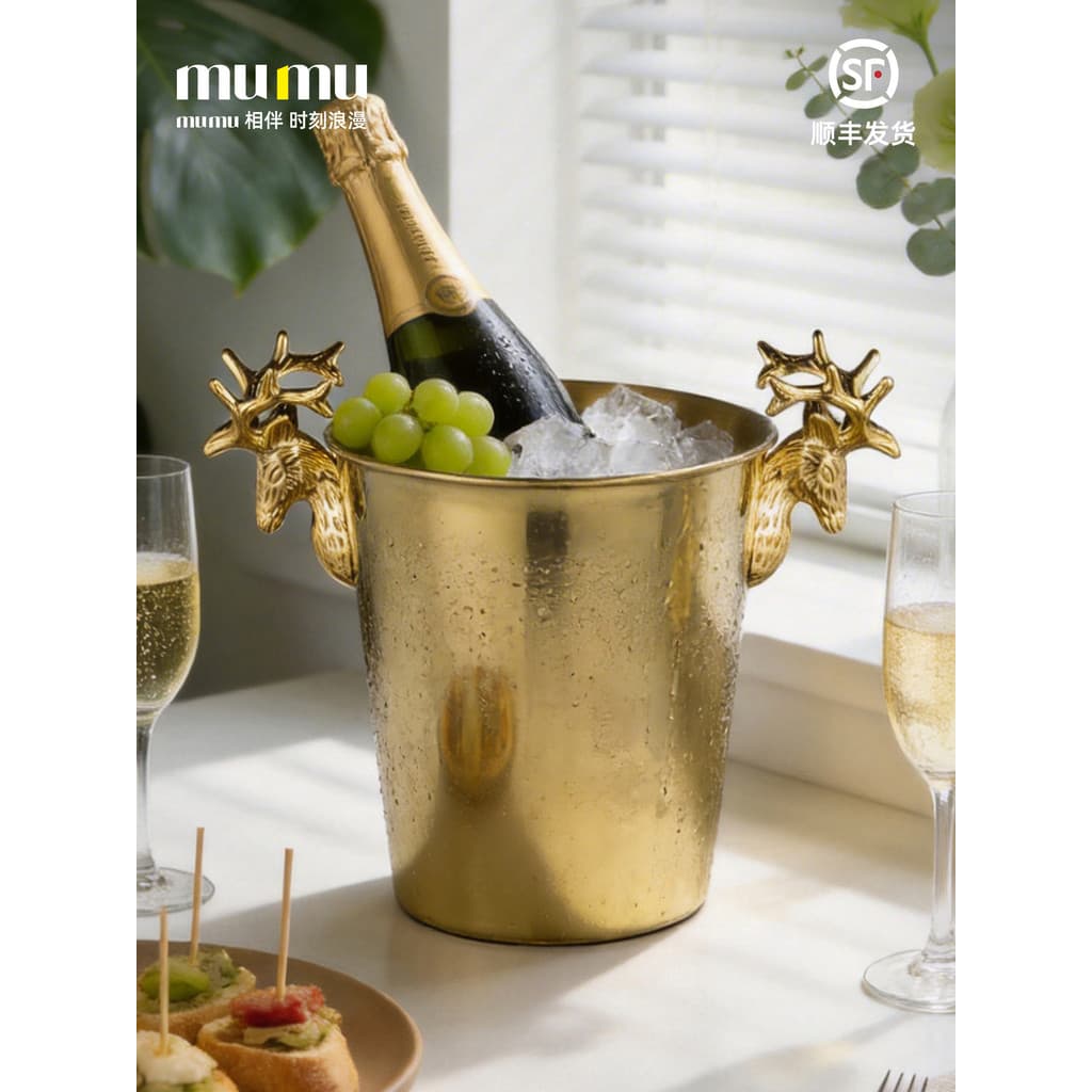 Mumumumu estilo europeu chifres balde de gelo doméstico aço inoxidável grande capacidade balde de armazenamento de gelo