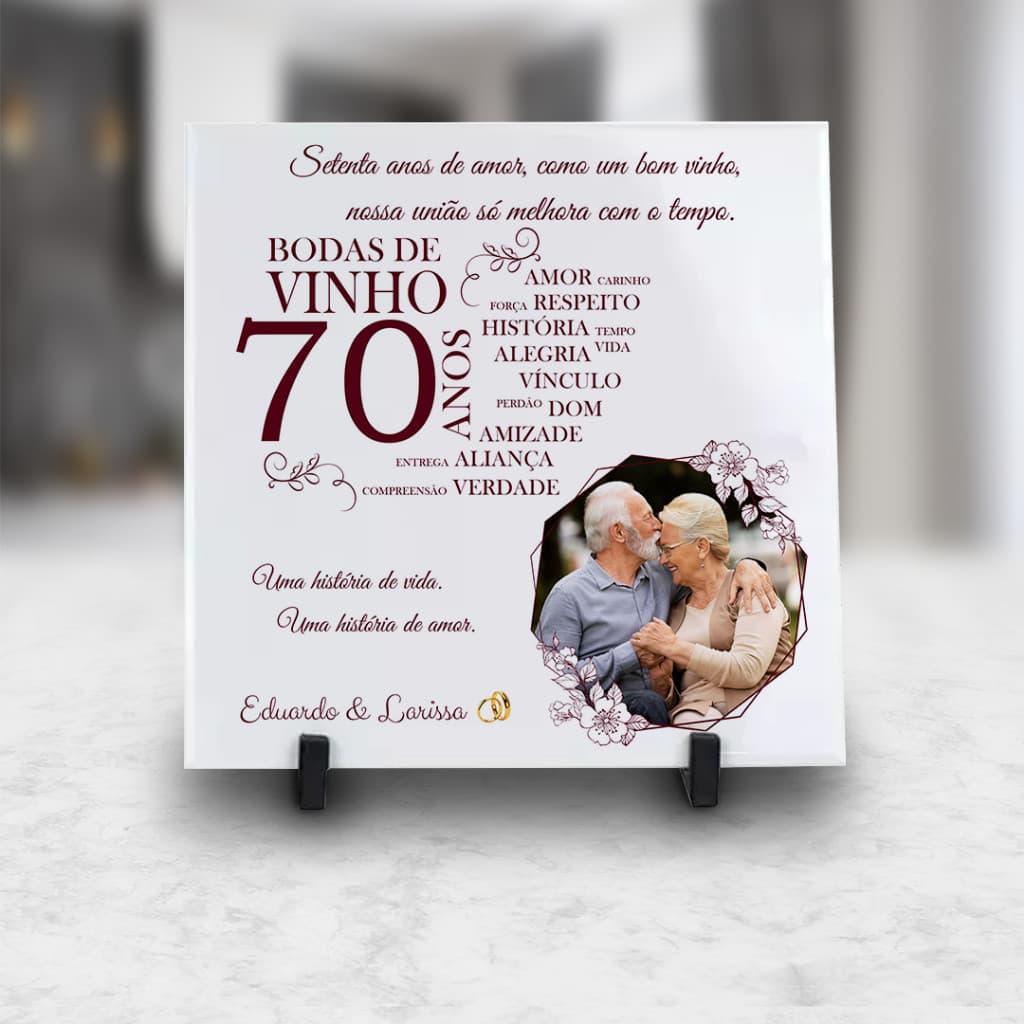 Azulejo Personalizado para Bodas de 70 anos Casados