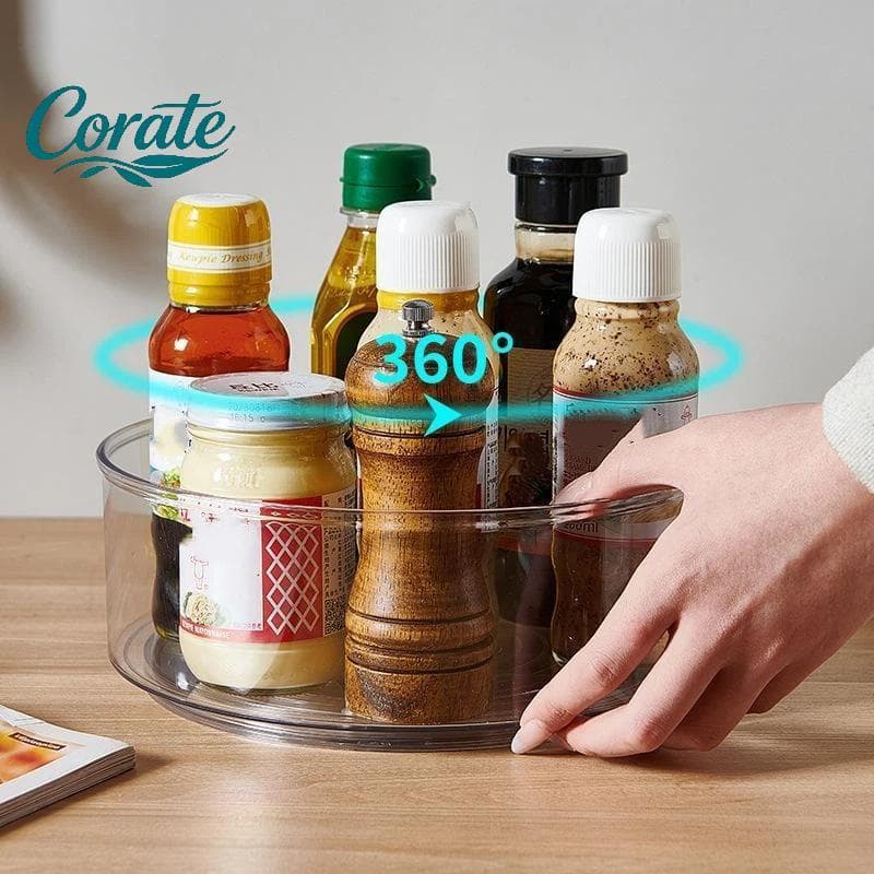 [Corate] Recipiente De Armazenamento De Mesa Giratória De Plástico Redondo Transparente Estável Para Cozinha , Despensa