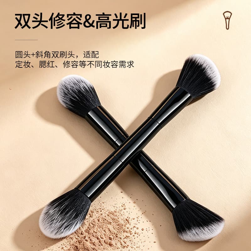 Única dupla cabeça Blush escova de maquiagem escova de contorno de cabelo macio escova de manchas multifuncional ferrame