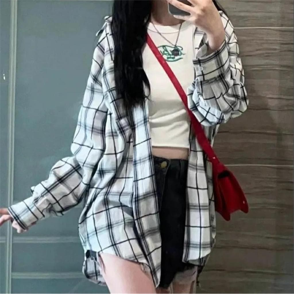 Desconto em marca Roupas femininas contador comércio exterior primavera outono americano Retro xadrez camisa de manga co