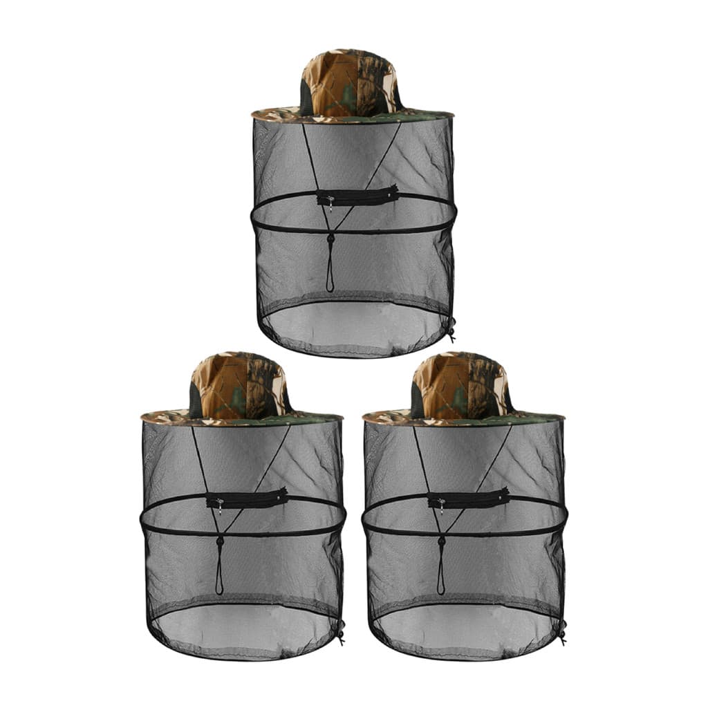 Chapéu Mosquiteiro Camuflado com Tela Apicultura Pesca Camping Trilha Jardinagem Proteção contra Insetos Kit 3 Unidades