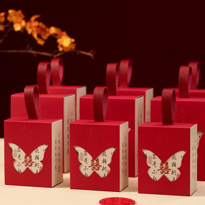 Caixa de doces de casamento 2026 novo estilo borboleta portátil caixa de doces casamento dedicado retorno presente nicho