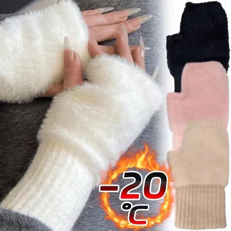 Luvas Térmicas Sem Dedos Mulheres Inverno À Prova De Congelamento Respirável Luva De Pelúcia Ao Ar Livre Ciclismo Frio Q