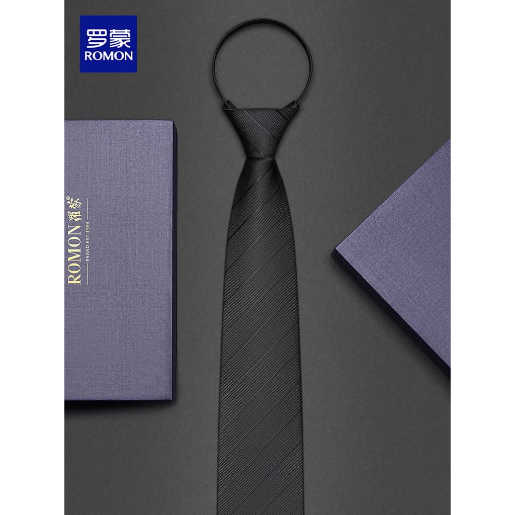 Lomon gravata masculina sem nó preto high-end terno de negócios estilo zíper high-end casamento noivo listras feitas à m