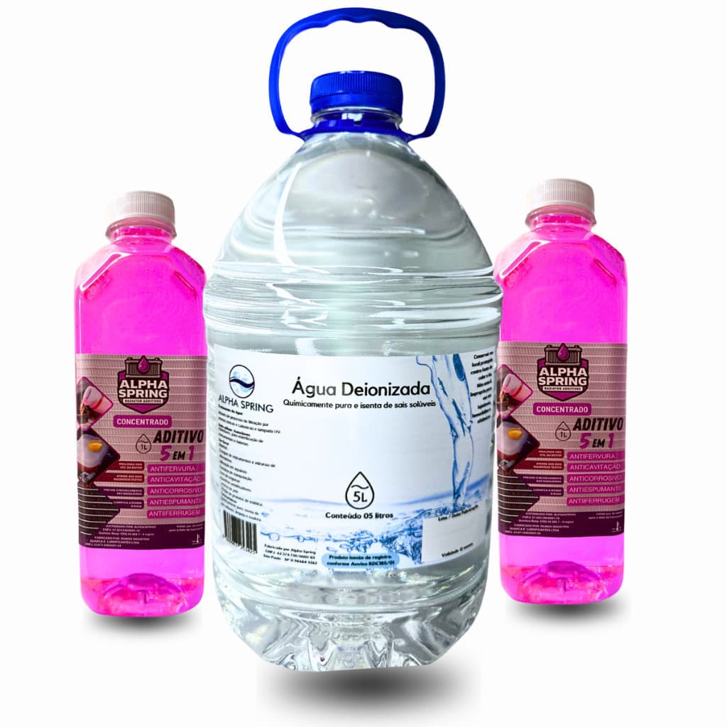 Kit Radiador com 2 Aditivos Alpha Spring Concentrado + 5 litros agua deionizada para radiador