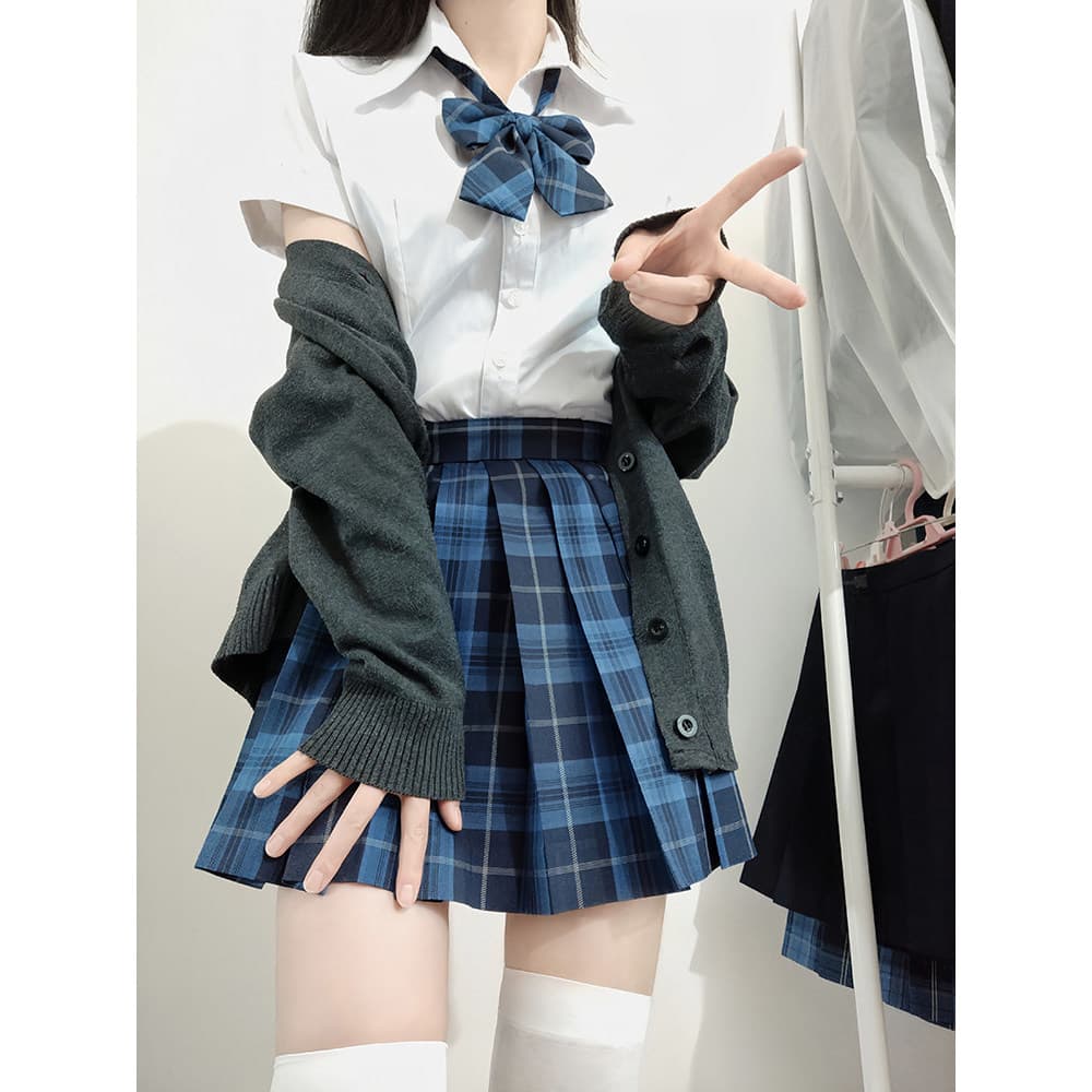 Tokyo Year-Old Times jk Original School Supply Sense Saia Feminina Saia jk Saia Plissada Azul Saia Verificada Saia Curta