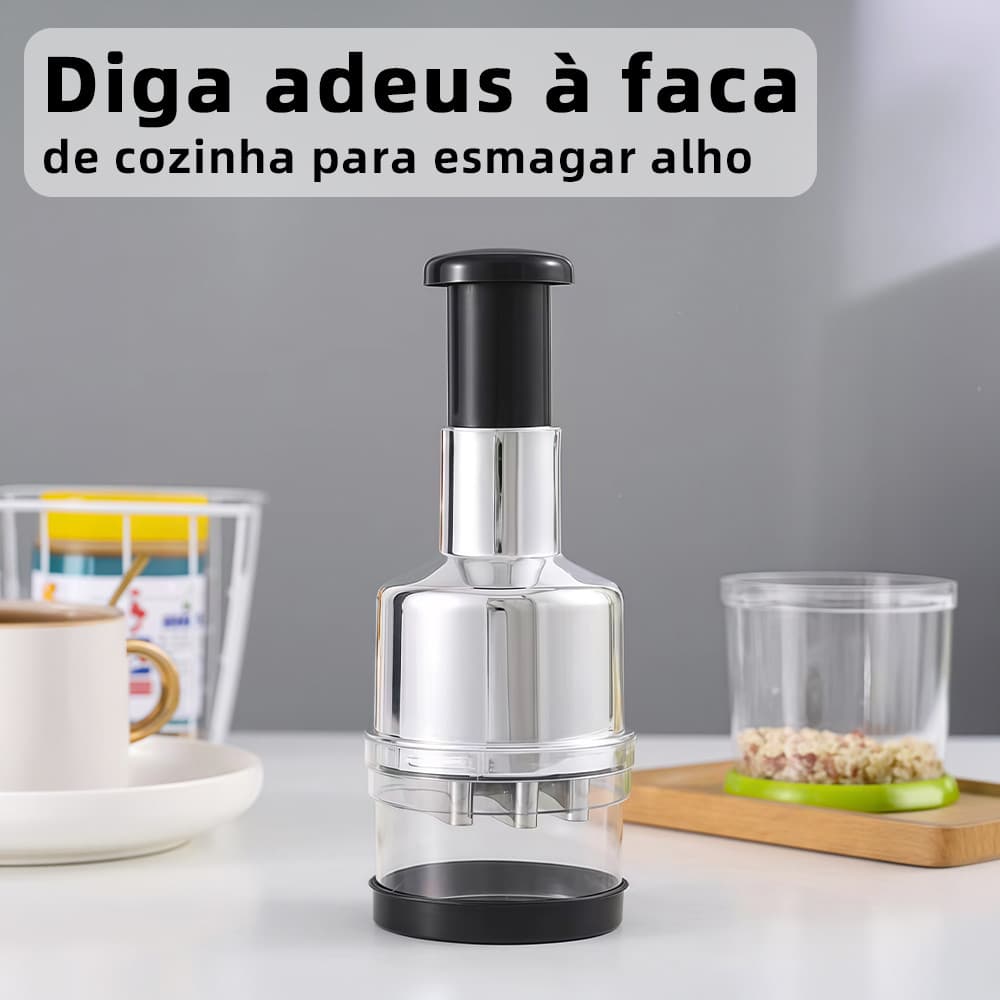 Triturador Manual Picador de Alimentos com 3 Lâminas em Aço Inox Multiuso Prático para Cozinha Alho Triturador