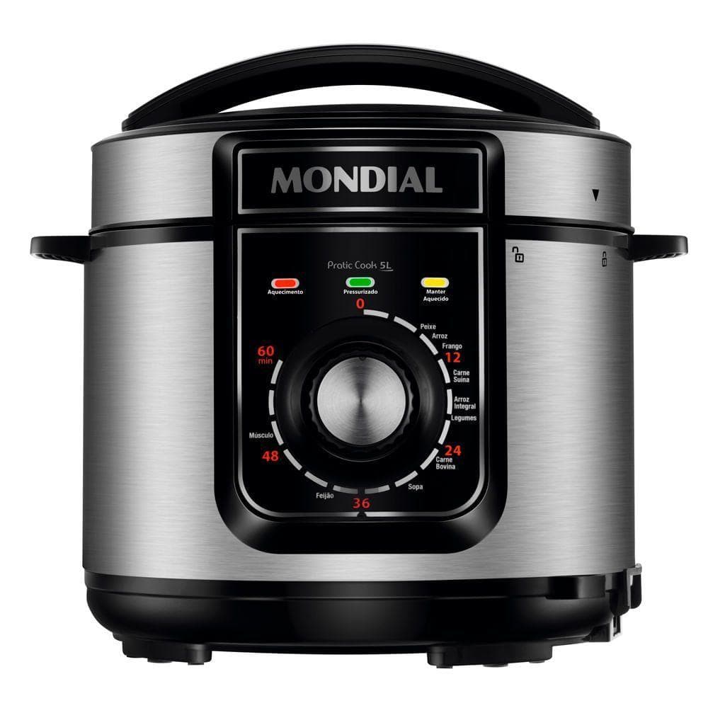Panela de Pressão Elétrica de Pressão Mondial Pratic Cook 5L Premium I 900W Preto-Inox 110V