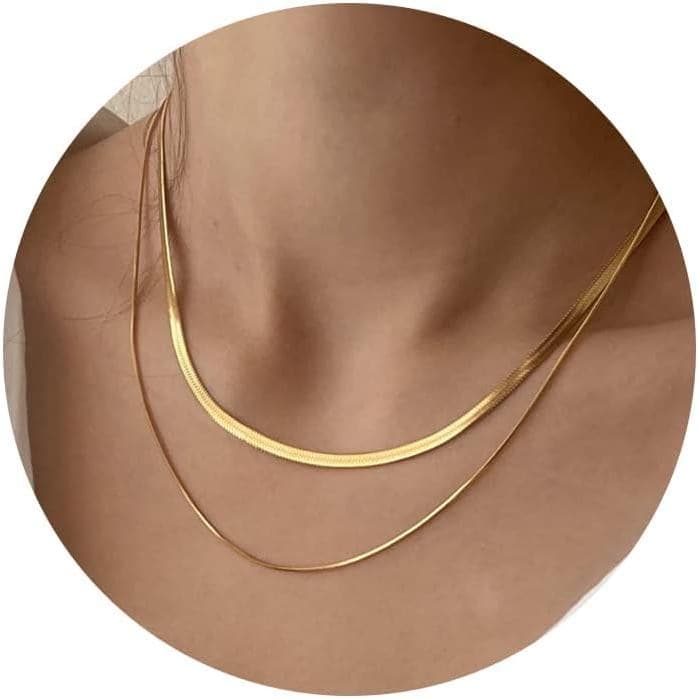 CHESKY Colar de Corrente de Cobra Banhado a Ouro/Prata 14K, Colar Herring UANJ