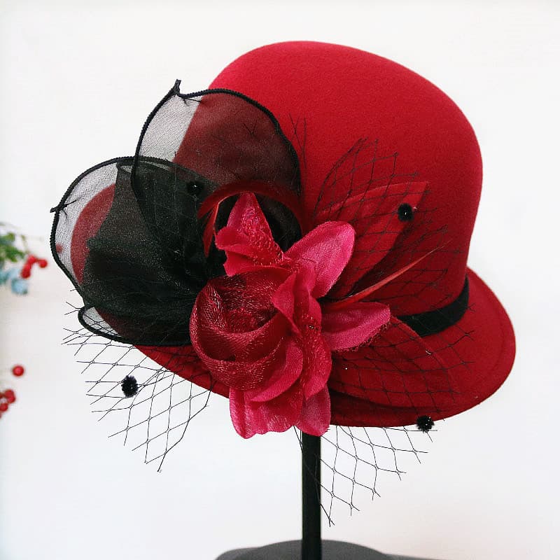 Chapéu feminino outono inverno chapéu de lã moda topo chapéu flor balde chapéu elegante chapéu de feltro celebridade mod