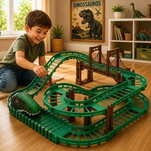 Pista Carrinho Dino Dinossauro Motorizado Infantil Brinquedo Verde Trilha Aventura Jurassic World