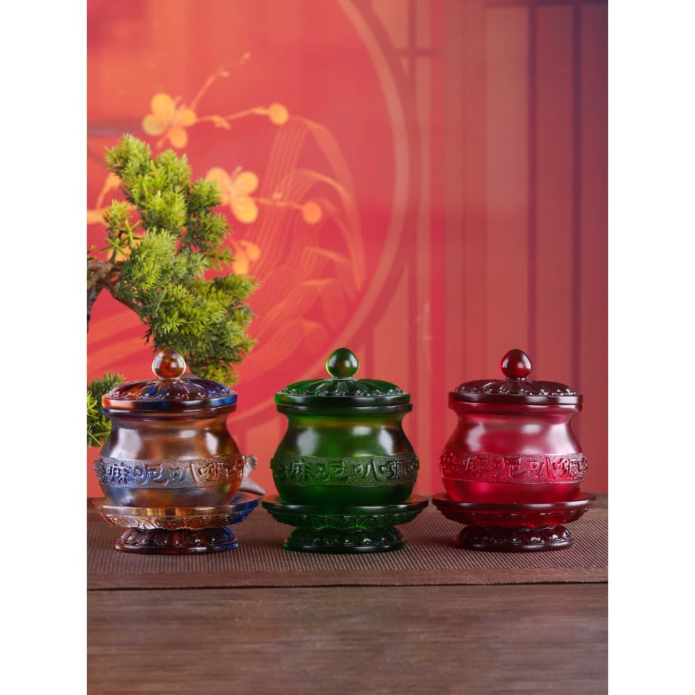 Zen Yue Artes Budistas Método Antigo Esmalte Seis Personagens Grande Ming Mantra Mai Bam Mi Hum Copo de Água Sagrada