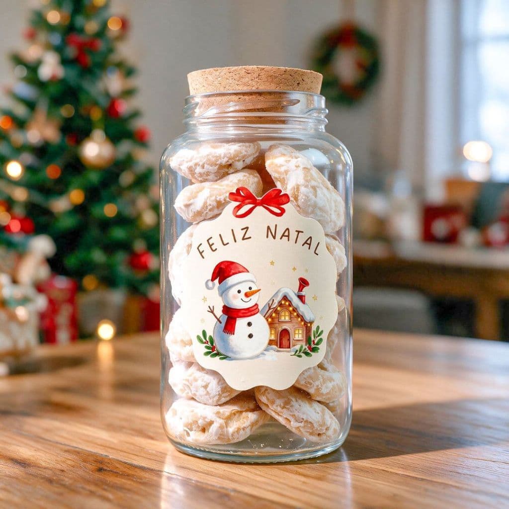 Potes de Vidro Natalinos 810ml | Lembrancinha, Presente de Natal, Biscoitos com Tampa Rolha + Adesivo
