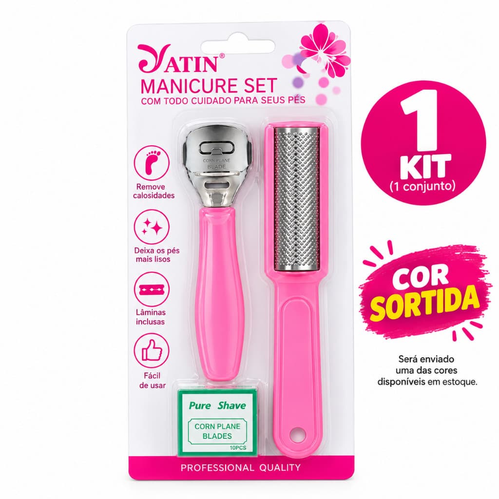 Kit Pedicure 3 Peças para Cuidados dos Pés Removedor de Calos Lixa e Lâmina